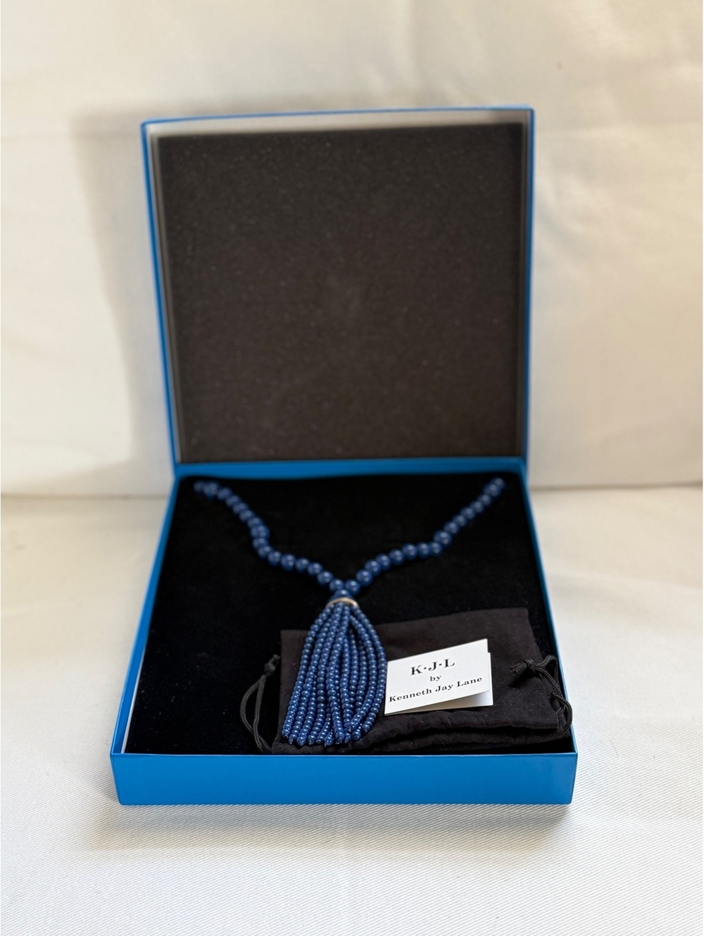 Kenneth Jay Lane KJL Blue Lapis Bead Tassel Necklace 36" NWOT Boxed